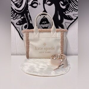 Kate Spade New York Jett Faux Shearling Small Tote in Meringue white.